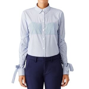 Tibi Blue White Striped Tie Sleeve Shirt Long Sleeve Top Size 00